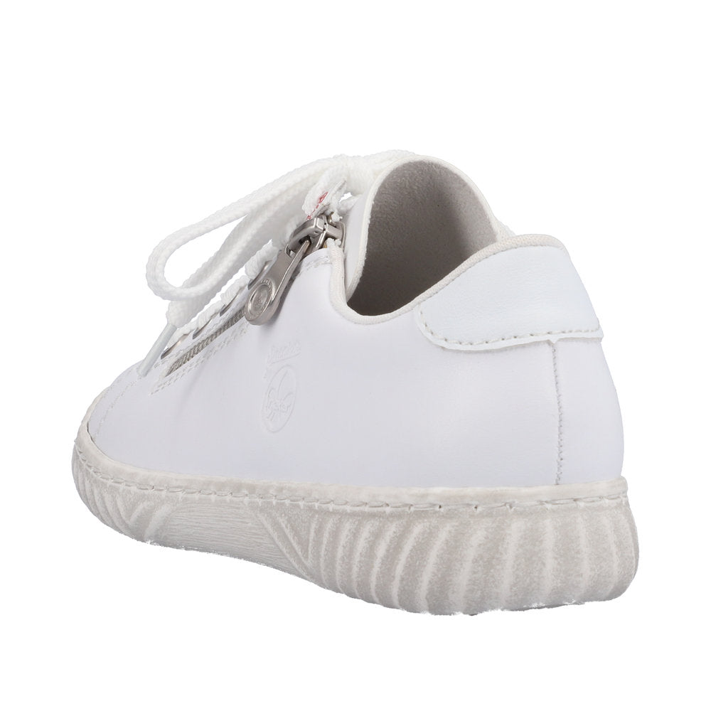 Rieker N0900-81 Ladies White Leather & Textile Zip & Lace Trainers-elevate your sole