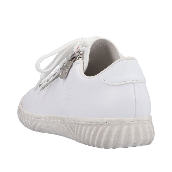 Rieker N0900-81 Ladies White Leather & Textile Zip & Lace Trainers-elevate your sole
