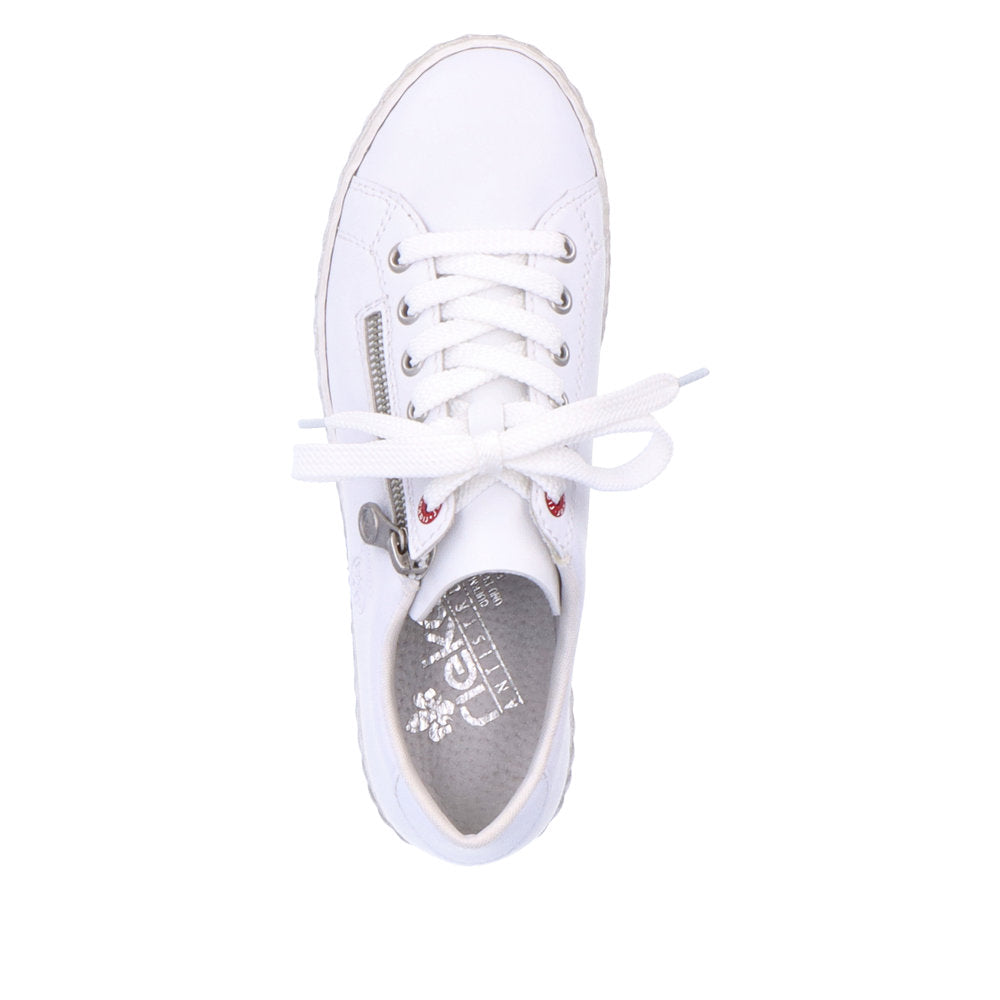 Rieker N0900-81 Ladies White Leather & Textile Zip & Lace Trainers-elevate your sole