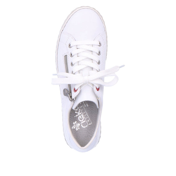 Rieker N0900-81 Ladies White Leather & Textile Zip & Lace Trainers-elevate your sole