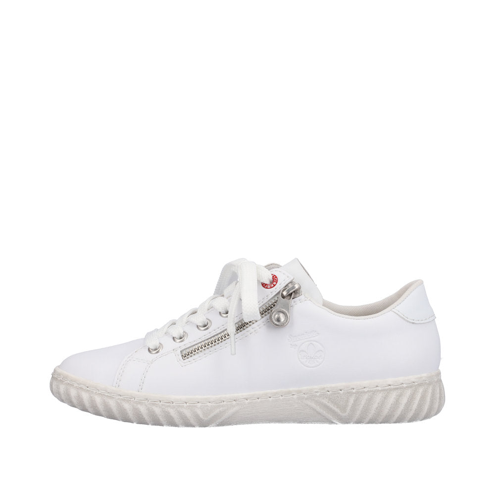 Rieker N0900-81 Ladies White Leather & Textile Zip & Lace Trainers-elevate your sole