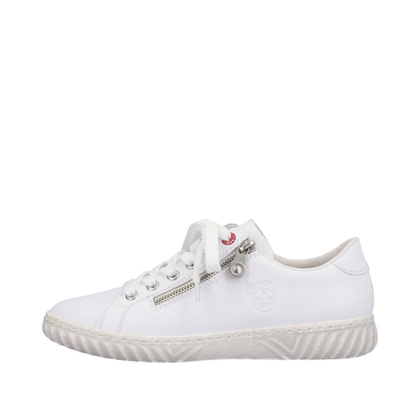 Rieker N0900-81 Ladies White Leather & Textile Zip & Lace Trainers-elevate your sole