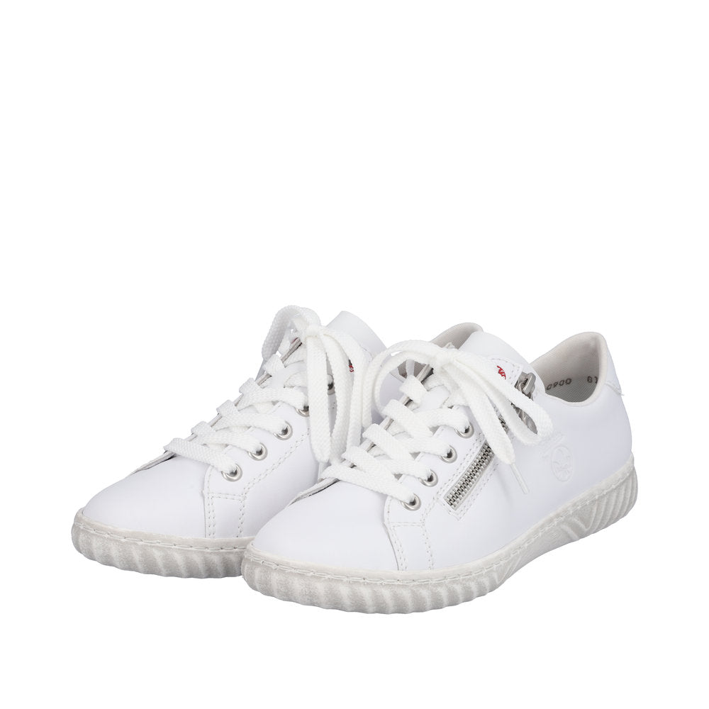 Rieker N0900-81 Ladies White Leather & Textile Zip & Lace Trainers-elevate your sole