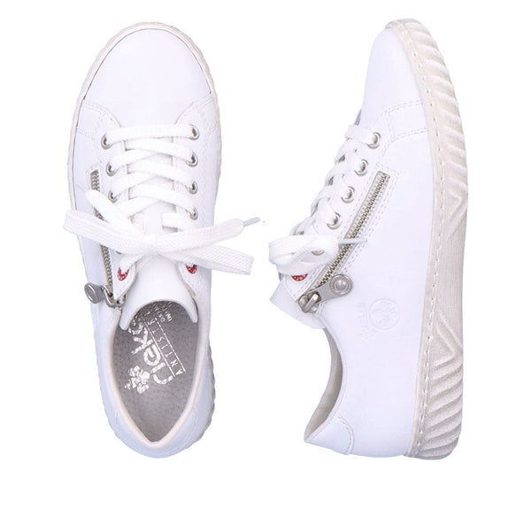 Rieker N0900-81 Ladies White Leather & Textile Zip & Lace Trainers-elevate your sole