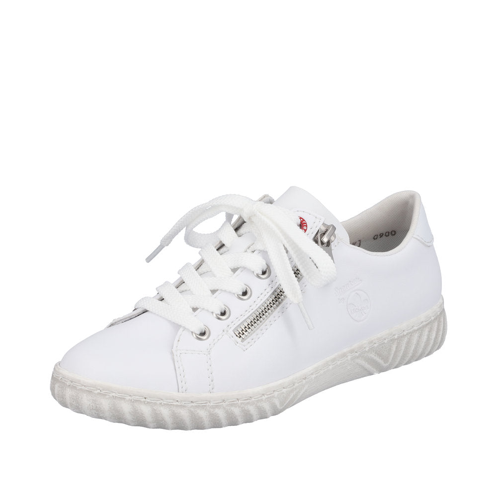 Rieker N0900-81 Ladies White Leather & Textile Zip & Lace Trainers-elevate your sole