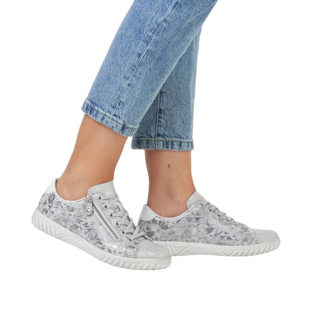 Rieker N0900-90 Edna Ladies Silver Zip & Lace Shoes-elevate your sole