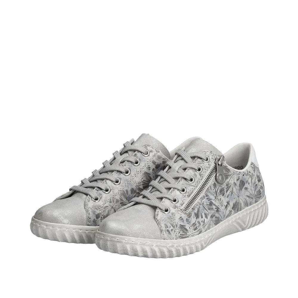 Rieker N0900-90 Edna Ladies Silver Zip & Lace Shoes-elevate your sole