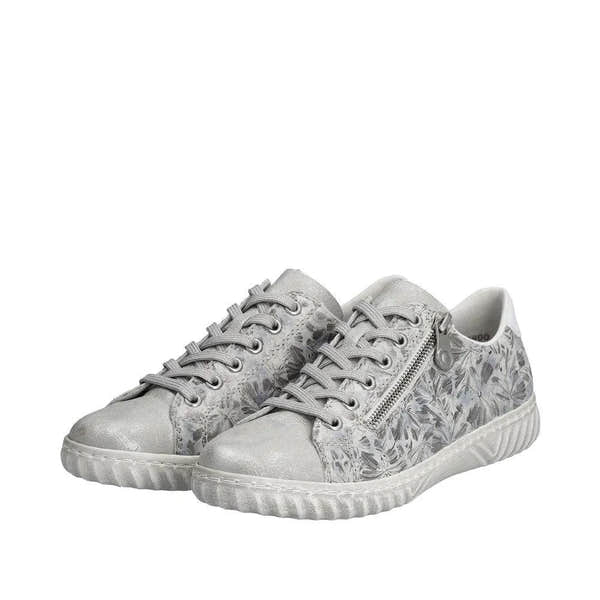 Rieker N0900-90 Edna Ladies Silver Zip & Lace Shoes-elevate your sole