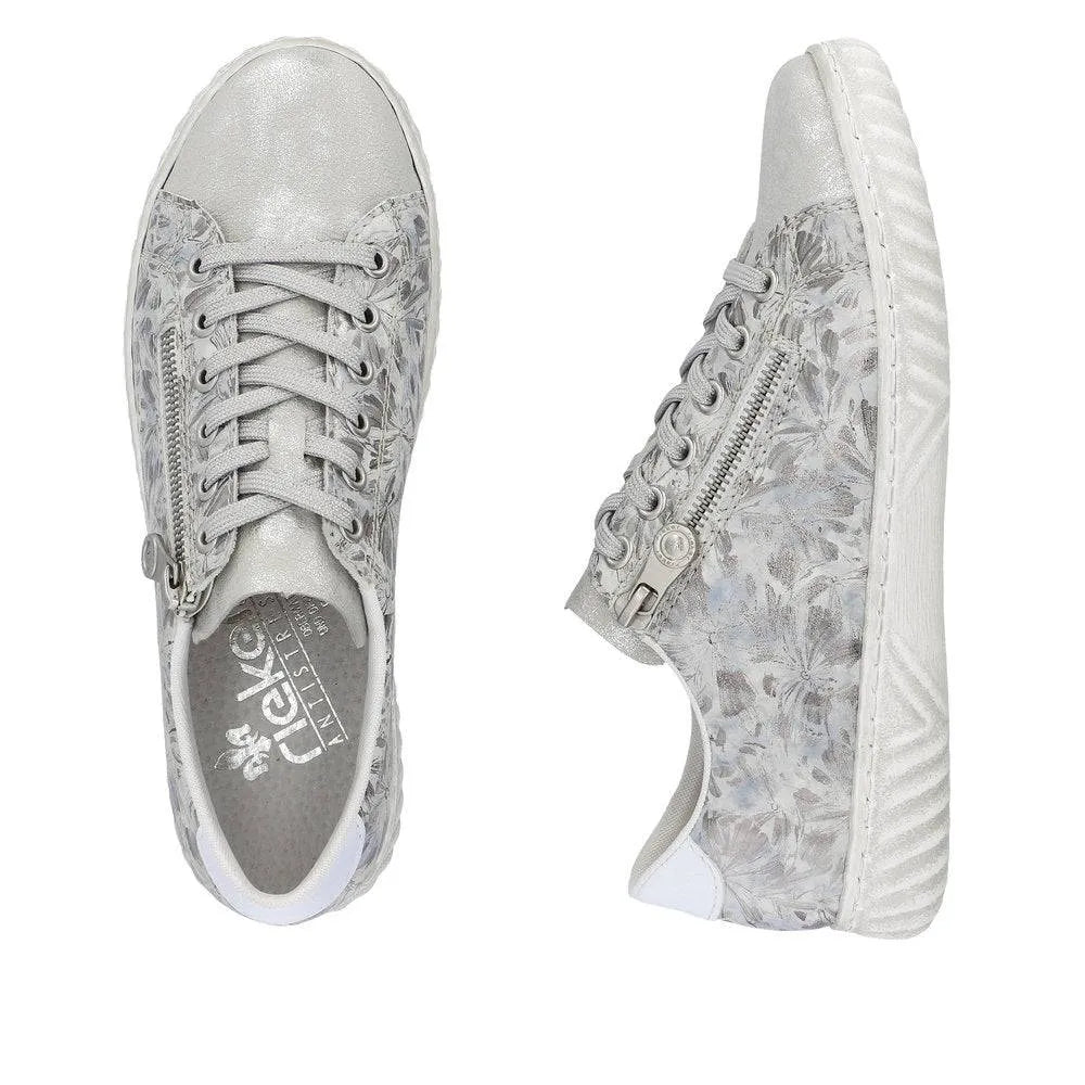 Rieker N0900-90 Edna Ladies Silver Zip & Lace Shoes-elevate your sole