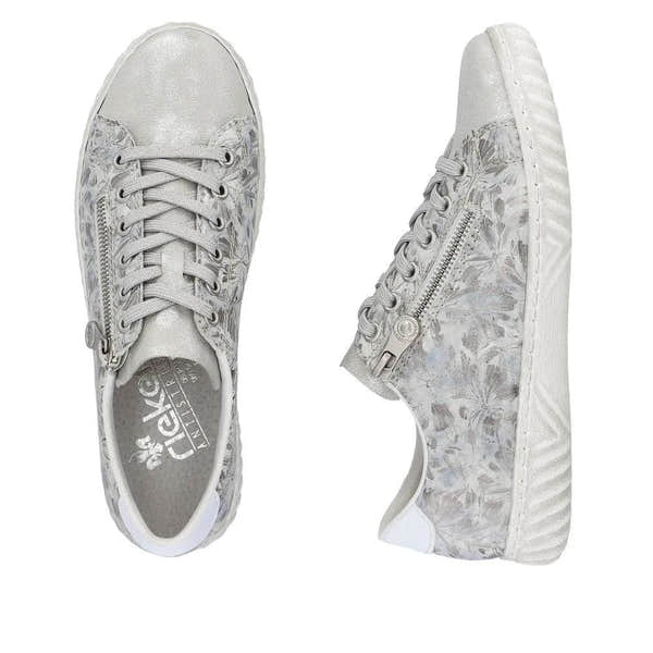Rieker N0900-90 Edna Ladies Silver Zip & Lace Shoes-elevate your sole