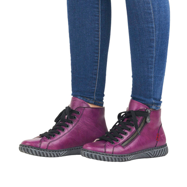 Rieker N0921-30 Ladies Purple Zip & Lace Ankle Boots-elevate your sole