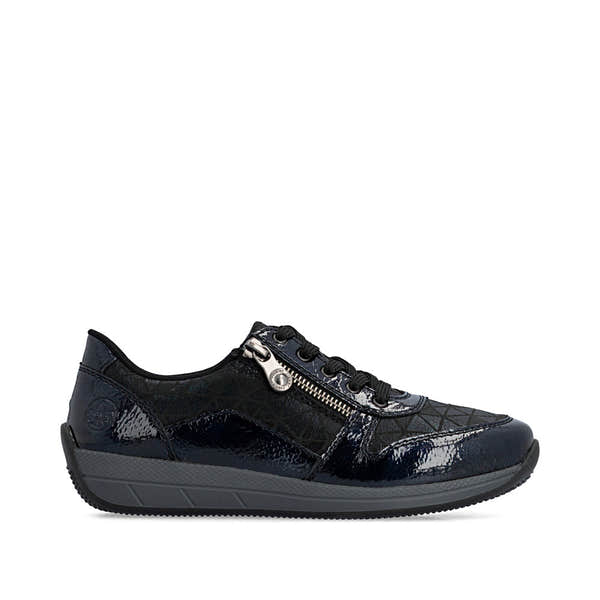 Rieker N1100-14 women's wide navy/black zip & lace shoes, opposite side view.