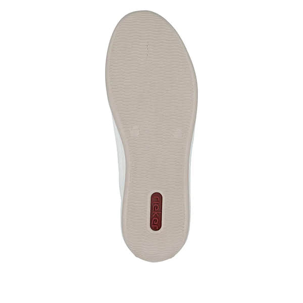 Light aqua blue wide-fit zip and lace casual women's shoes with textured rubber sole and Rieker logo.