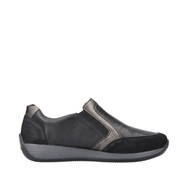 Rieker N1151-00 Ladies Black Leather & Textile Side Zip Shoes-elevate your sole