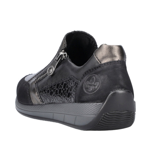Rieker N1151-00 Ladies Black Leather & Textile Side Zip Shoes-elevate your sole