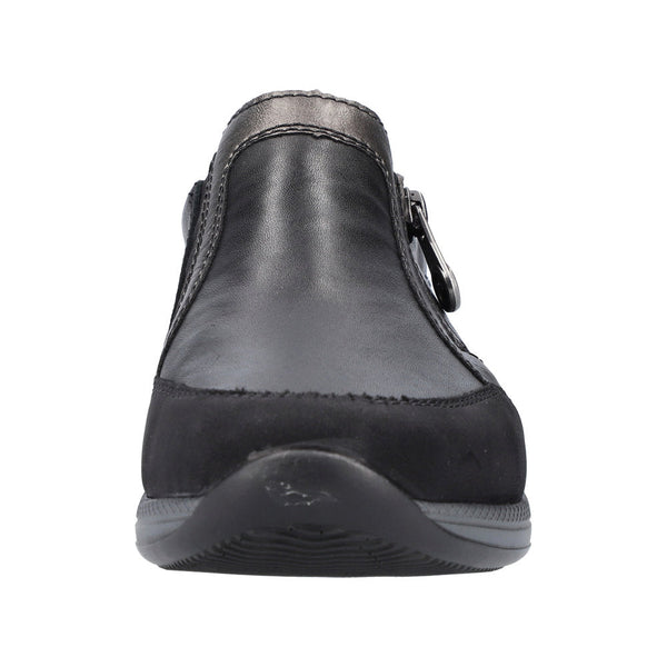 Rieker N1151-00 Ladies Black Leather & Textile Side Zip Shoes-elevate your sole