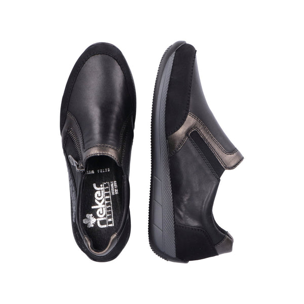 Rieker N1151-00 Ladies Black Leather & Textile Side Zip Shoes-elevate your sole