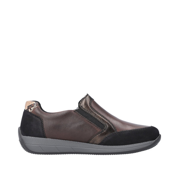 Rieker N1151-90 Ladies Brown Leather & Textile Side Zip Shoes-elevate your sole