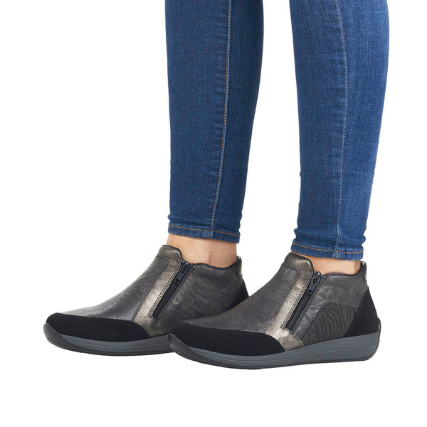 Rieker N1152-42 Ladies Wide Grey Combi Twin Zip Ankle Boots-elevate your sole