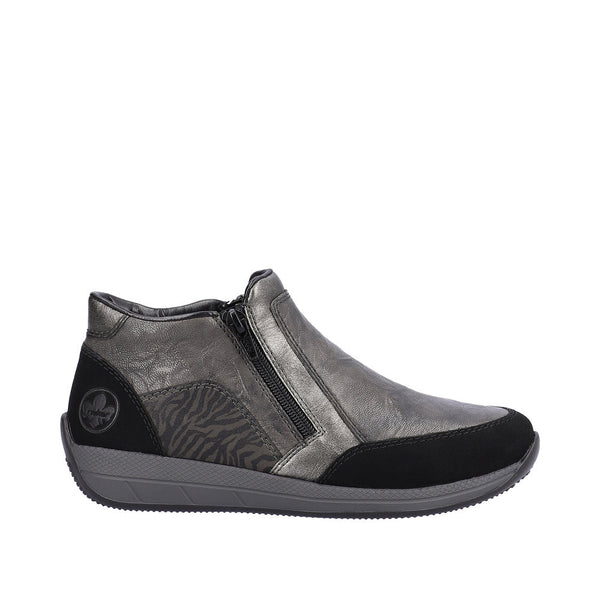 Rieker N1152-42 Ladies Wide Grey Combi Twin Zip Ankle Boots-elevate your sole