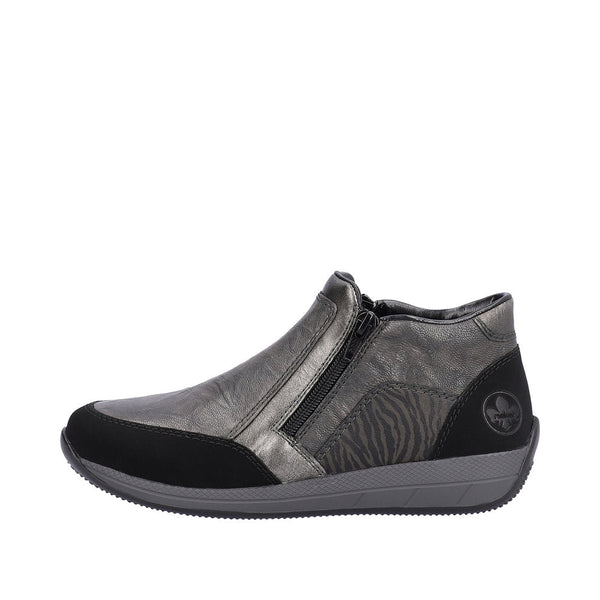 Rieker N1152-42 Ladies Wide Grey Combi Twin Zip Ankle Boots-elevate your sole