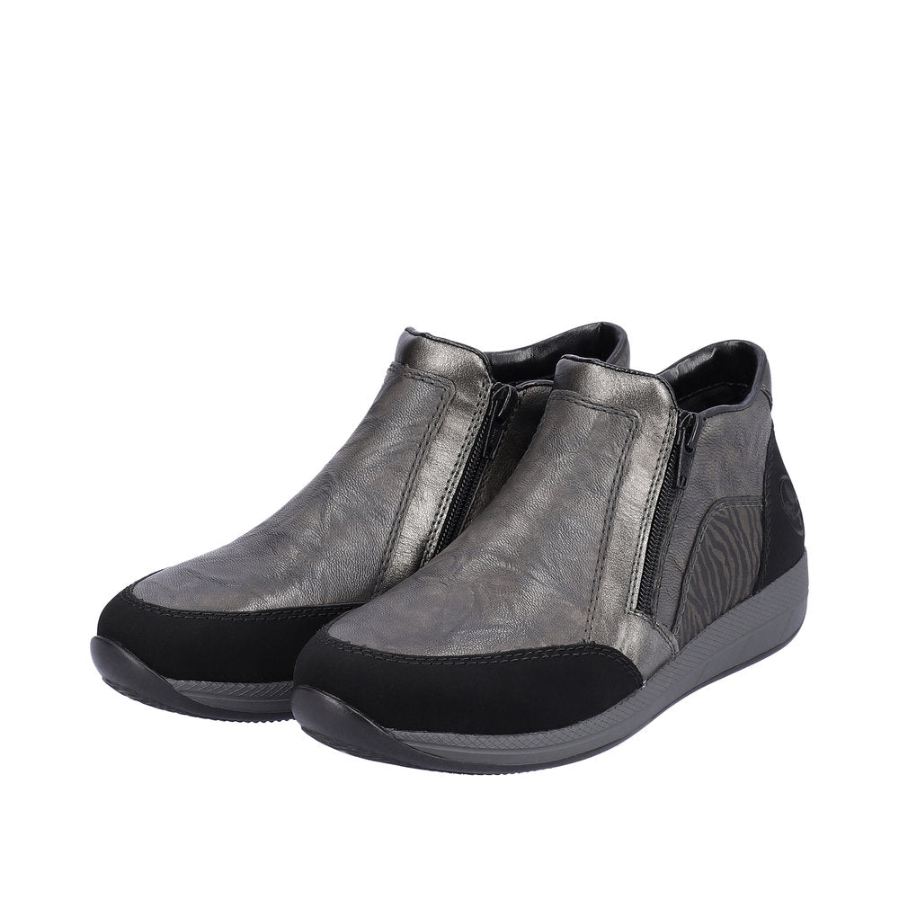 Rieker N1152-42 Ladies Wide Grey Combi Twin Zip Ankle Boots-elevate your sole