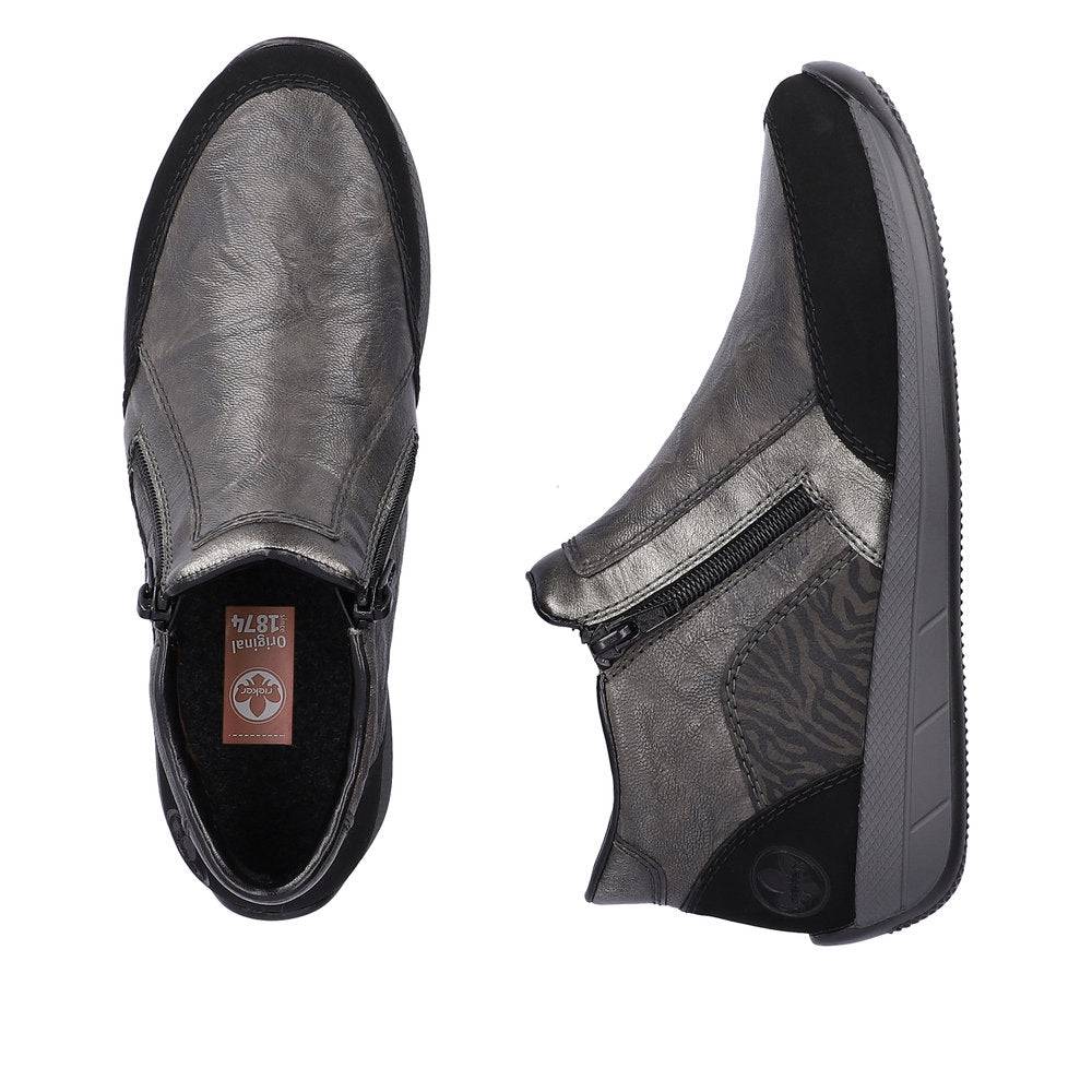 Rieker N1152-42 Ladies Wide Grey Combi Twin Zip Ankle Boots-elevate your sole