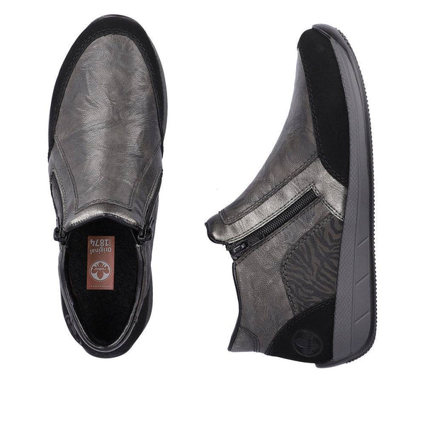 Rieker N1152-42 Ladies Wide Grey Combi Twin Zip Ankle Boots-elevate your sole