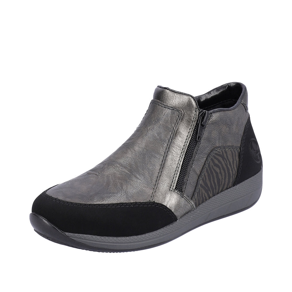 Rieker N1152-42 Ladies Wide Grey Combi Twin Zip Ankle Boots-elevate your sole