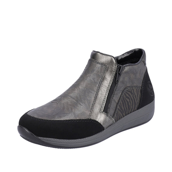 Rieker N1152-42 Ladies Wide Grey Combi Twin Zip Ankle Boots
