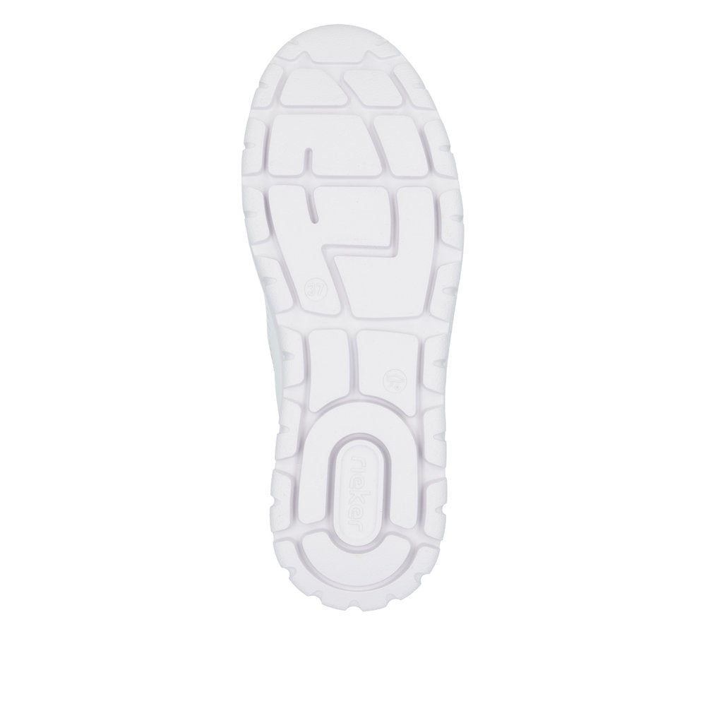 Rieker N1300-90 ladies wide fit trainers with multi-zip and lace-up design, white sole, sporty casual footwear.