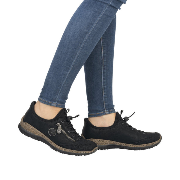 Rieker N3267-01 Ladies Black Hands Free Slip On Shoes-elevate your sole