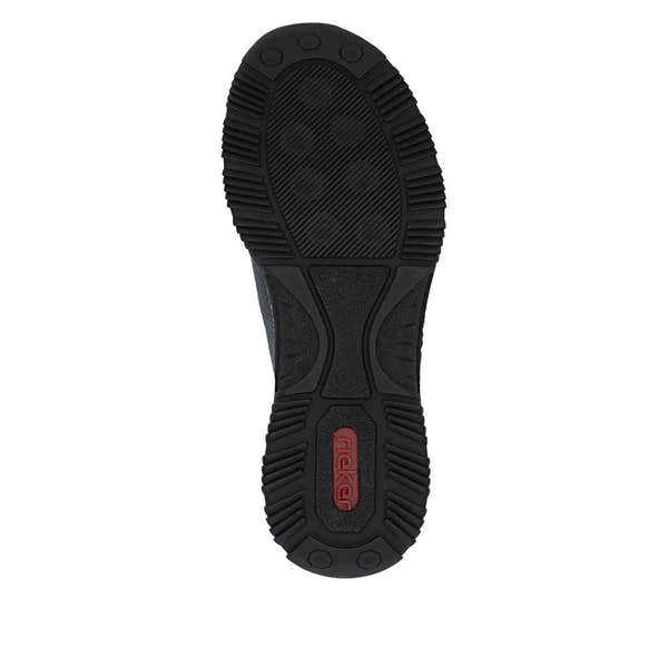 Rieker N3267-15 Ready2Go Ladies Blue Slip-On Shoes with black rubber sole and textured design.