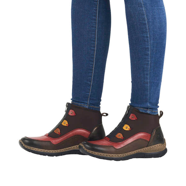 Rieker N3277-25 Ladies Brown Combi Front Zip Ankle Boots-elevate your sole