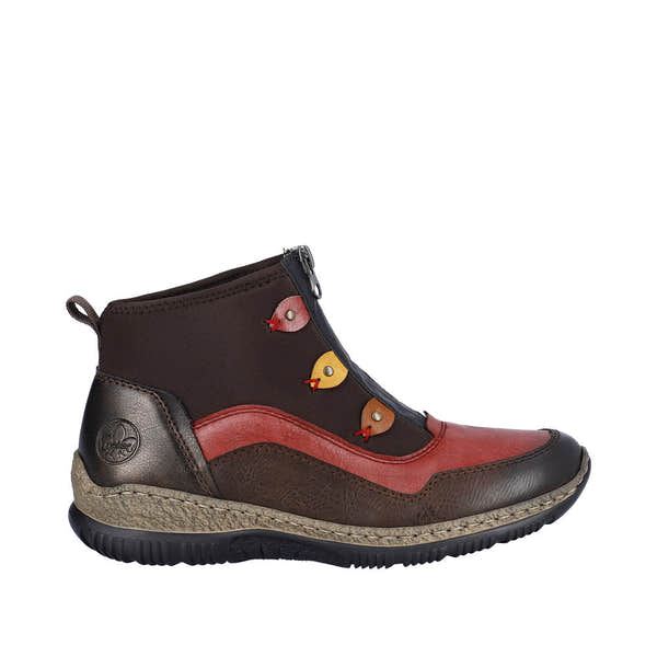 Rieker N3277-25 Ladies Brown Combi Front Zip Ankle Boots-elevate your sole