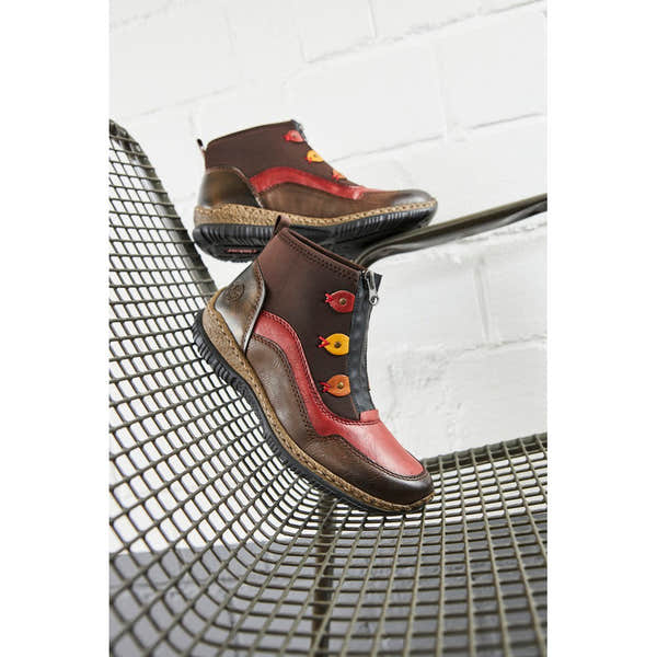 Rieker N3277-25 Ladies Brown Combi Front Zip Ankle Boots-elevate your sole