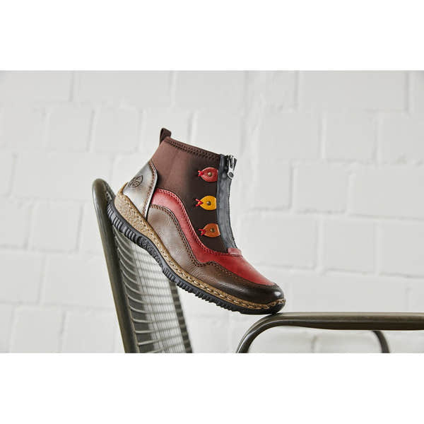 Rieker N3277-25 Ladies Brown Combi Front Zip Ankle Boots-elevate your sole