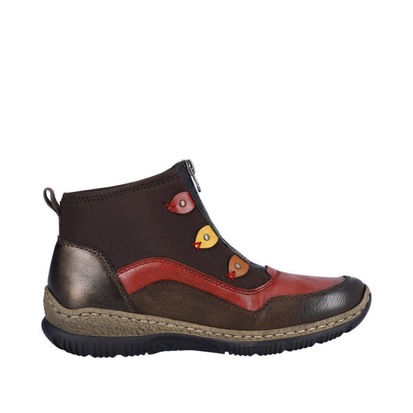 Rieker N3277-25 Ladies Brown Combi Front Zip Ankle Boots-elevate your sole