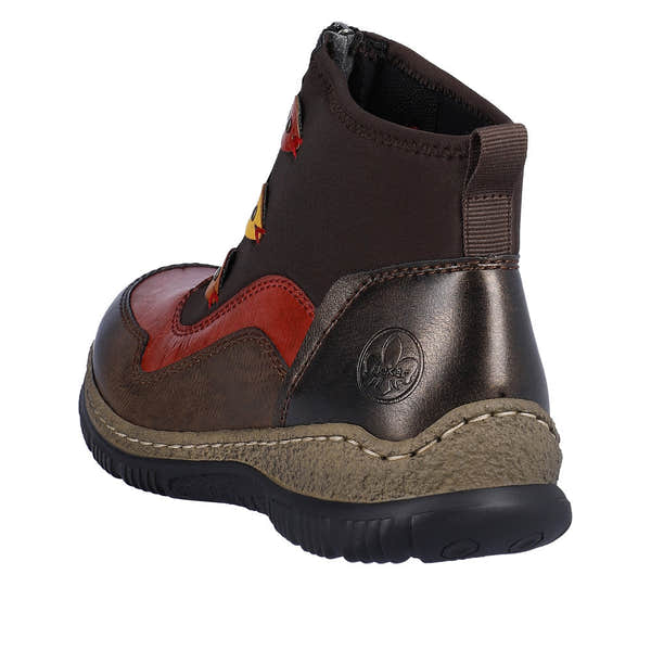 Rieker N3277-25 Ladies Brown Combi Front Zip Ankle Boots-elevate your sole