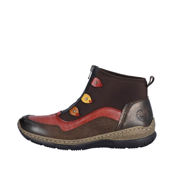 Rieker N3277-25 Ladies Brown Combi Front Zip Ankle Boots-elevate your sole