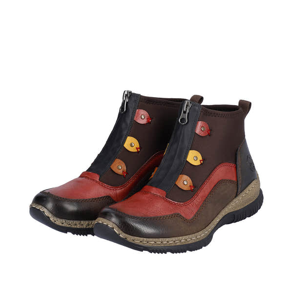 Rieker N3277-25 Ladies Brown Combi Front Zip Ankle Boots-elevate your sole
