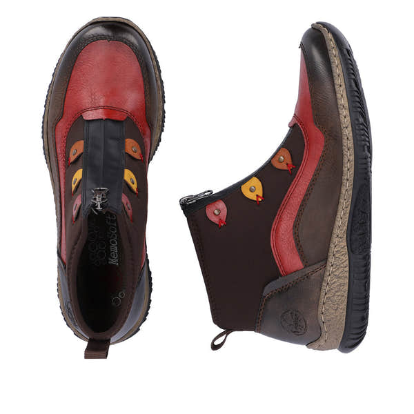Rieker N3277-25 Ladies Brown Combi Front Zip Ankle Boots-elevate your sole