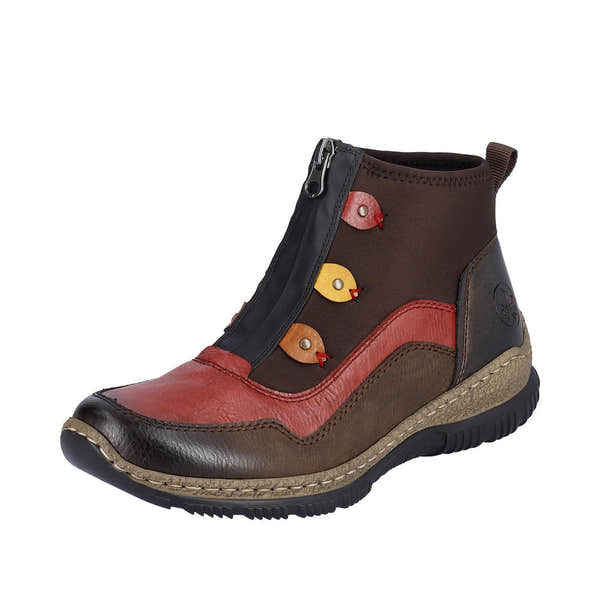 Rieker N3277-25 Ladies Brown Combi Front Zip Ankle Boots-elevate your sole