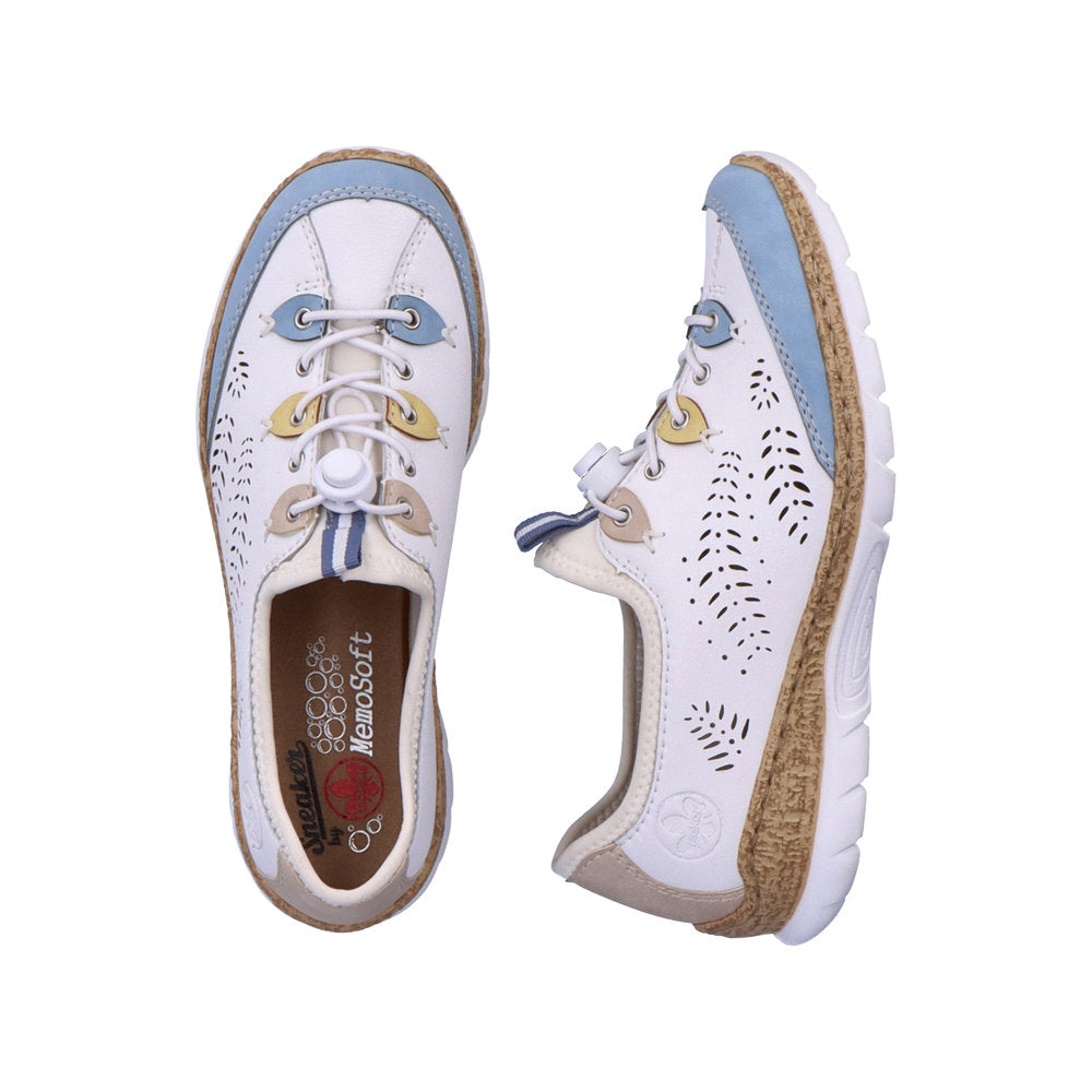Rieker N4276-80 Ladies White Leather & Textile Elasticated Trainers-elevate your sole
