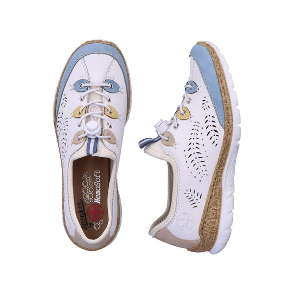 Rieker N4276-80 Ladies White Leather & Textile Elasticated Trainers-elevate your sole