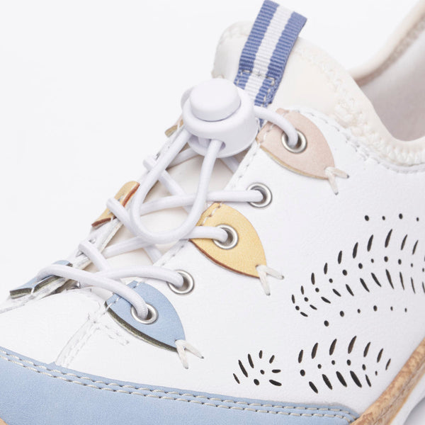 Rieker N4276-80 Ladies White Leather & Textile Elasticated Trainers-elevate your sole