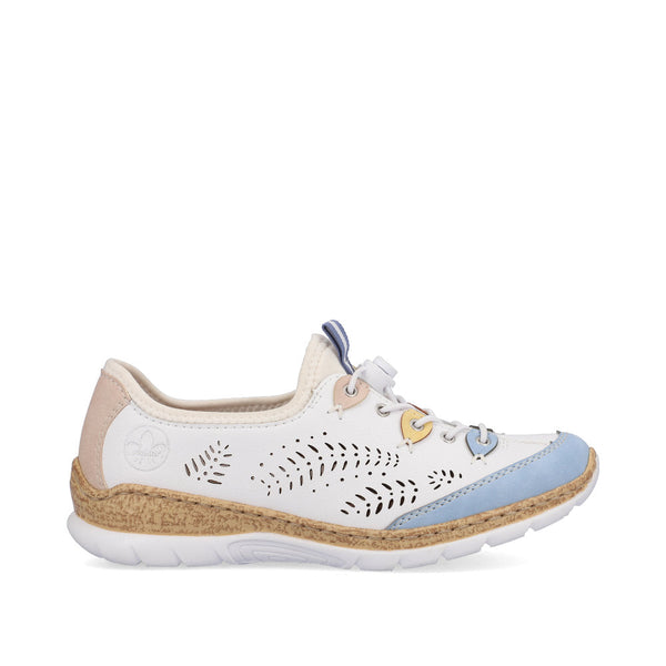 Rieker N4276-80 Ladies White Leather & Textile Elasticated Trainers-elevate your sole