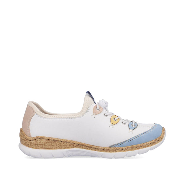 Rieker N4276-80 Ladies White Leather & Textile Elasticated Trainers-elevate your sole