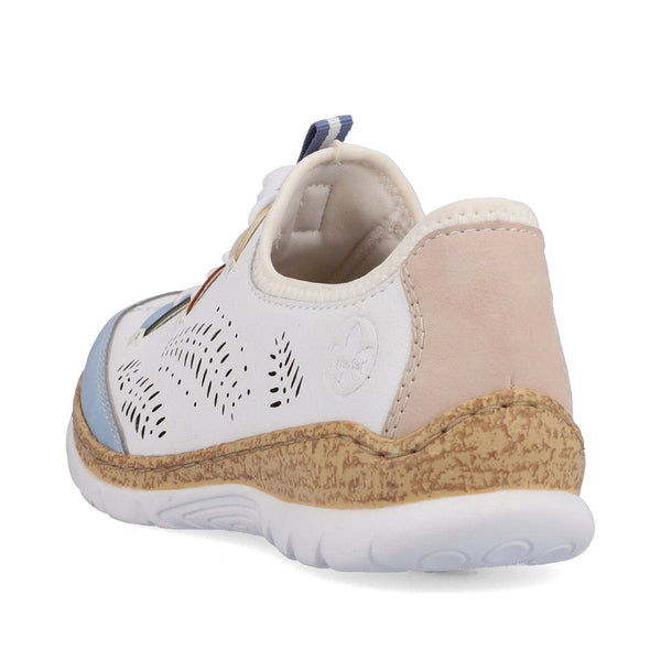 Rieker N4276-80 Ladies White Leather & Textile Elasticated Trainers-elevate your sole