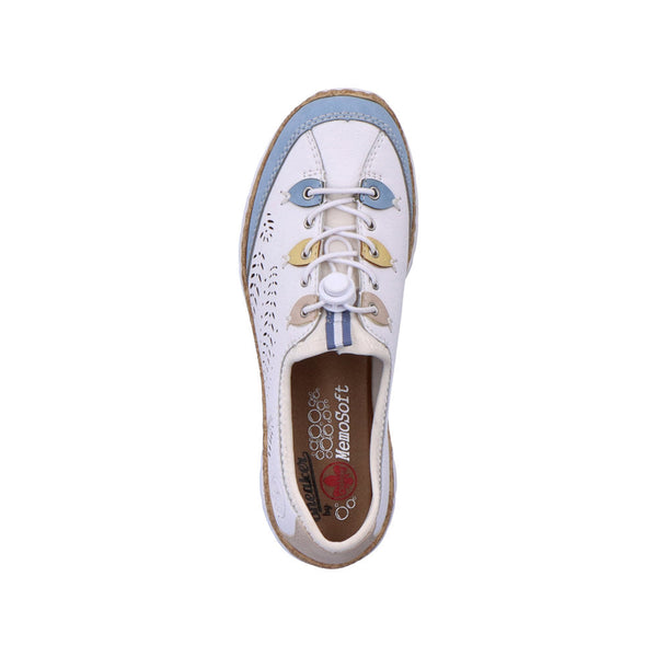 Rieker N4276-80 Ladies White Leather & Textile Elasticated Trainers-elevate your sole